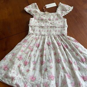 LoveShackFancy Floral Dress in Pink and Cream